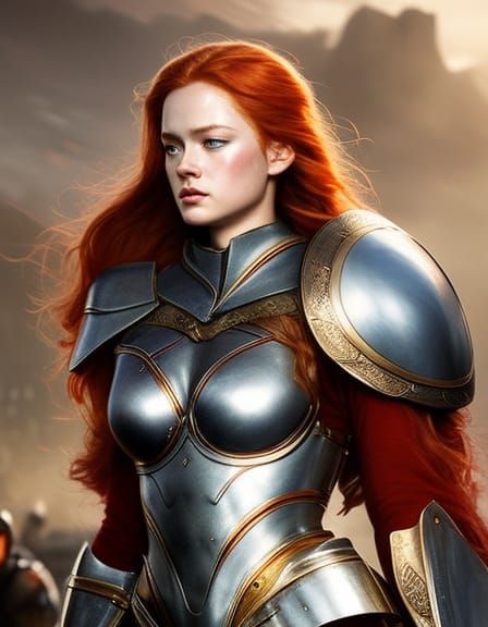 Warrior girl with wavy red hair 29 - AI Generated Artwork - NightCafe ...