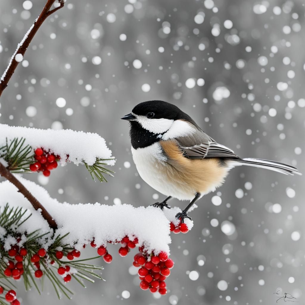 Chickadee in Snow: A Winter Scene