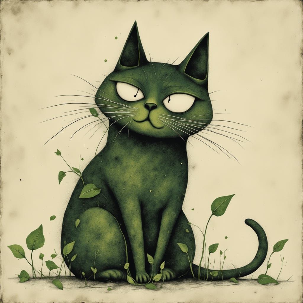 Abstract minimalist cat slug spinach <lora:CSS2Flux:1.0> <lora:Drizzle:1.0>