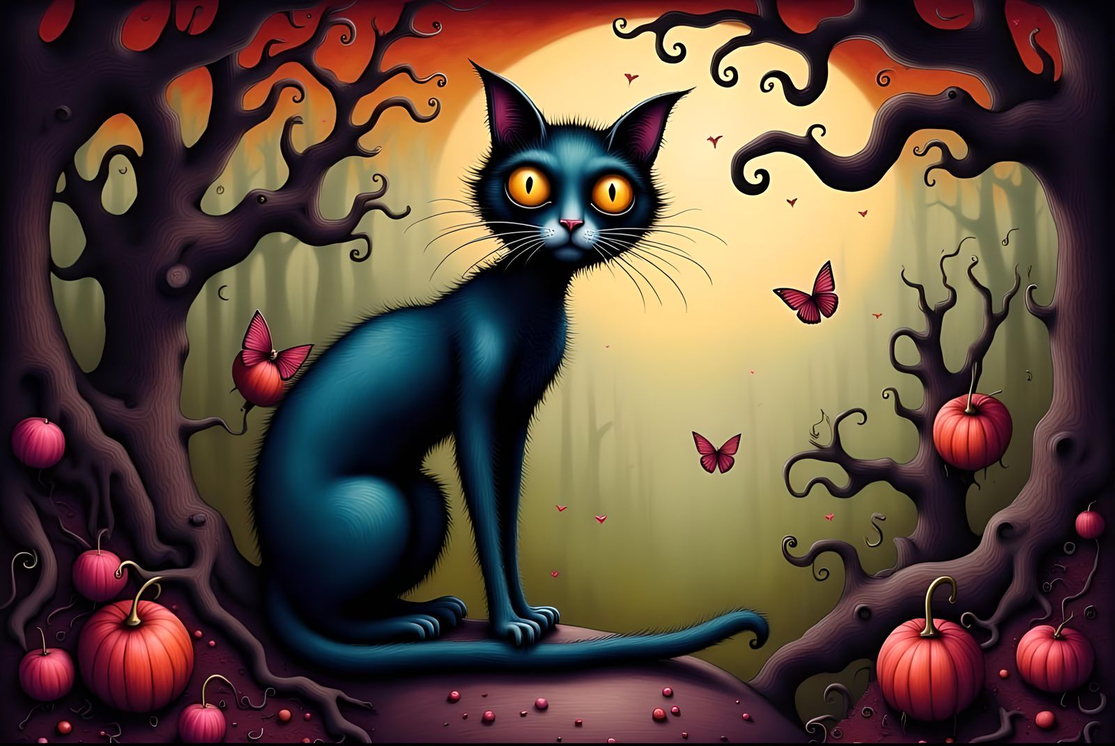 cat by tim burton,  <lora:Whimsical Darkness:1.0>