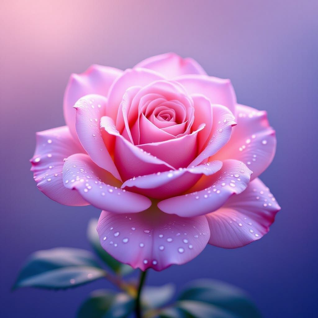 Perfect Pink Rose Glistening with Dew