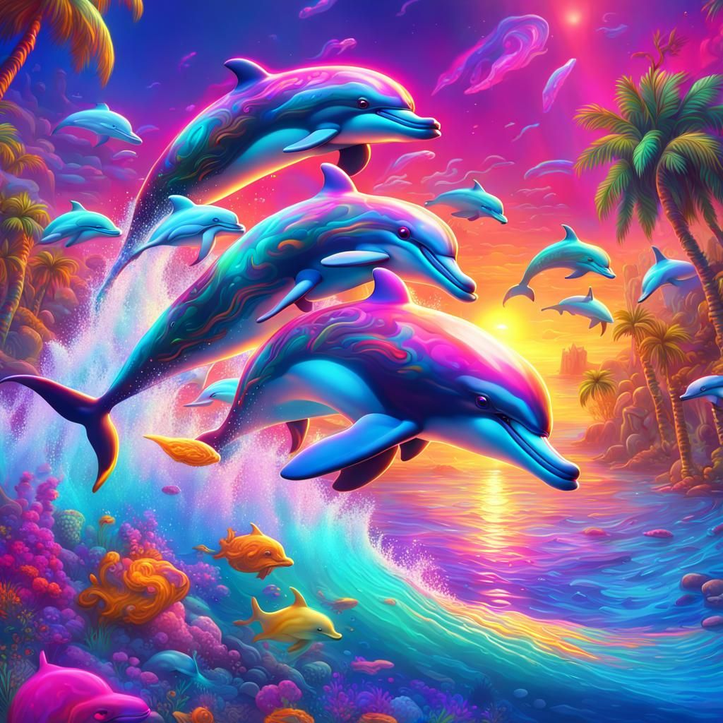 Lisa Frank dolphins - AI Generated Artwork - NightCafe Creator