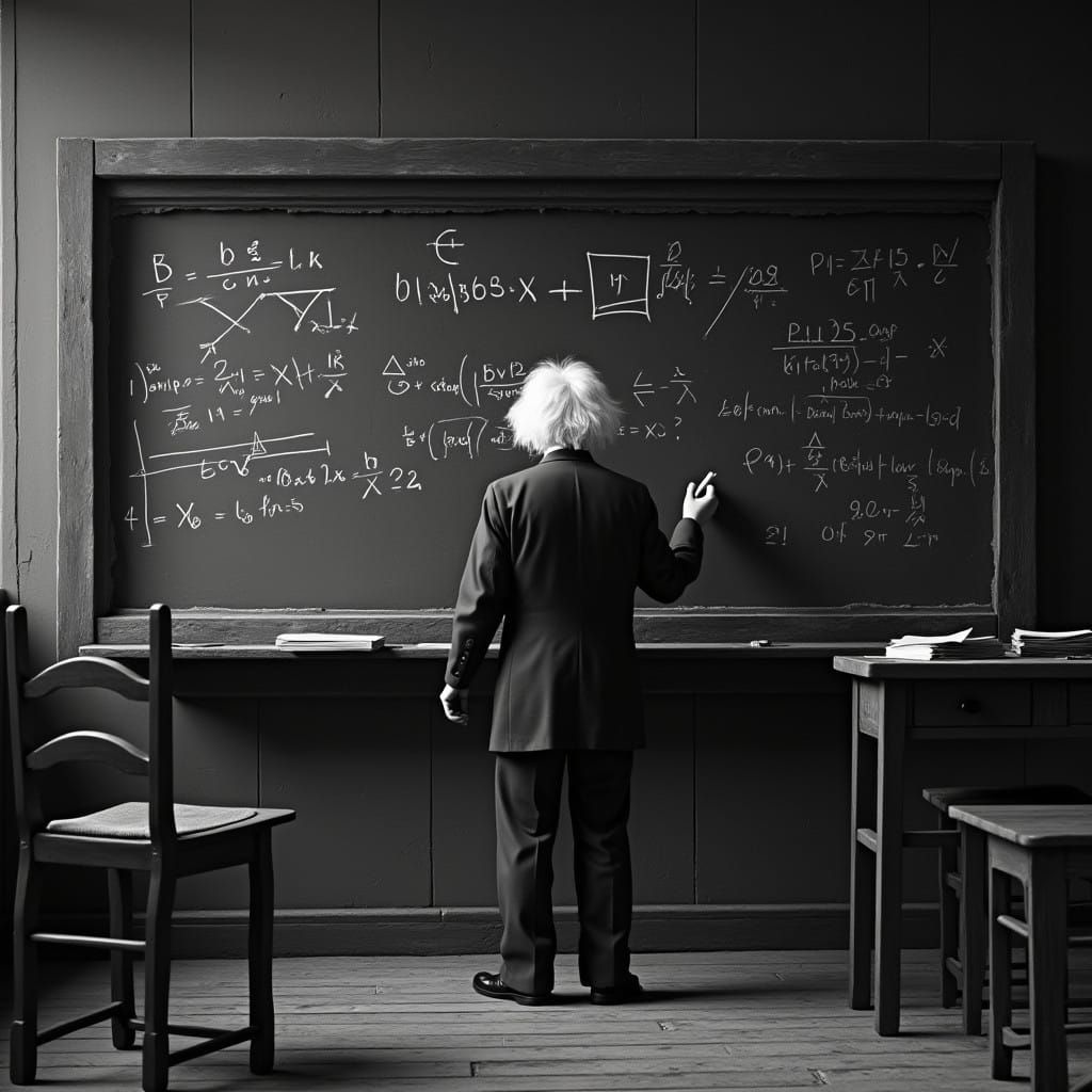 Einstein Ponders Complex Equation in Photorealisti... - AI Art