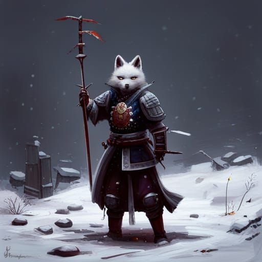 Snow Fox Samurai Wielding a Katana