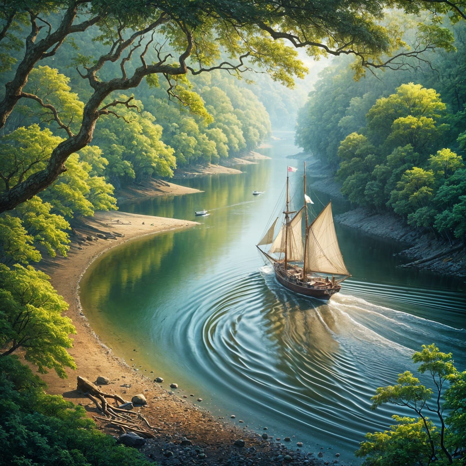 Sailing Vessel Journey on Iura River Estuary