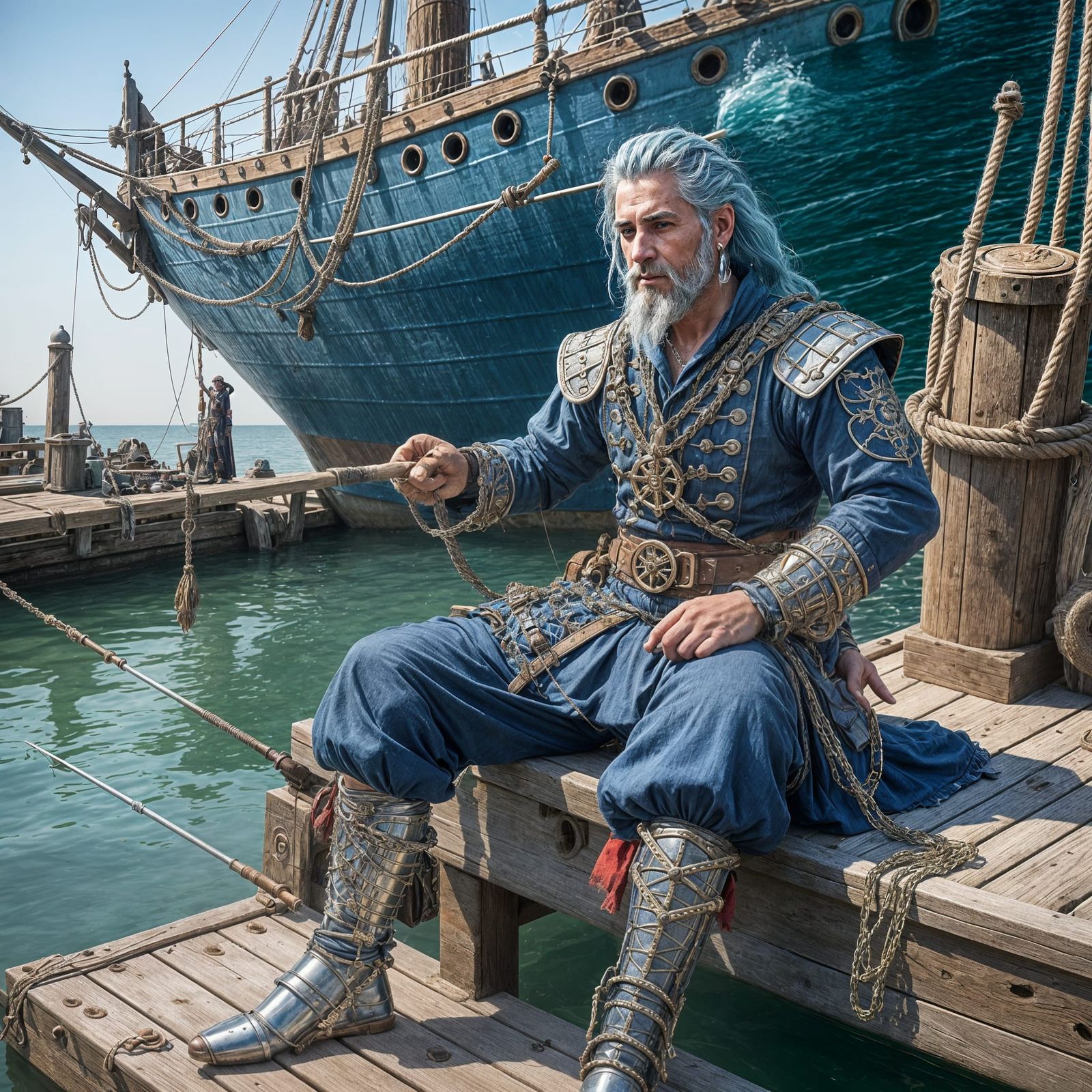 Male Water Ganasi sailor sorcerer relaxing and fishing on th...