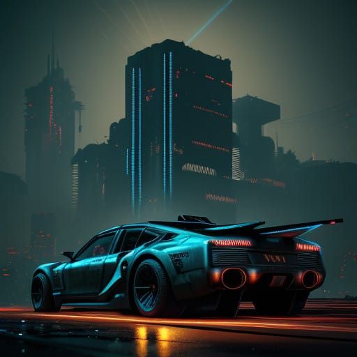 Dystopian Metropolis at Dusk in Syd Mead's Futuristic Style