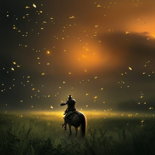 millions of fireflies transforming into little gold raindrop...