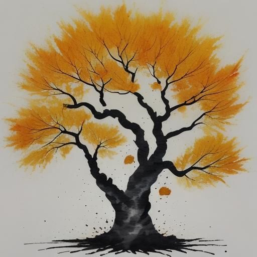 Splatter-ink tree in autumn