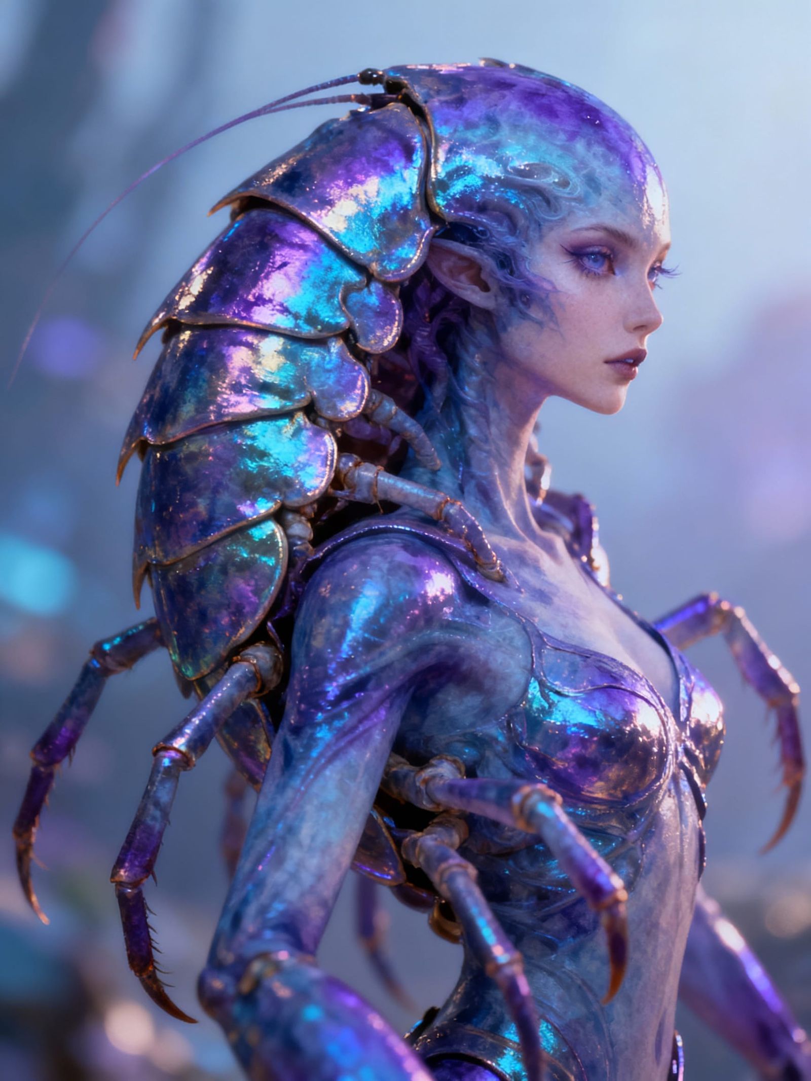 Beautiful Feminine Alien with Shimmering Crustacean Shell