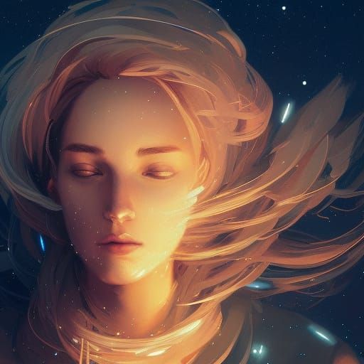 Detailed Portrait Against Night Sky, Trending Art