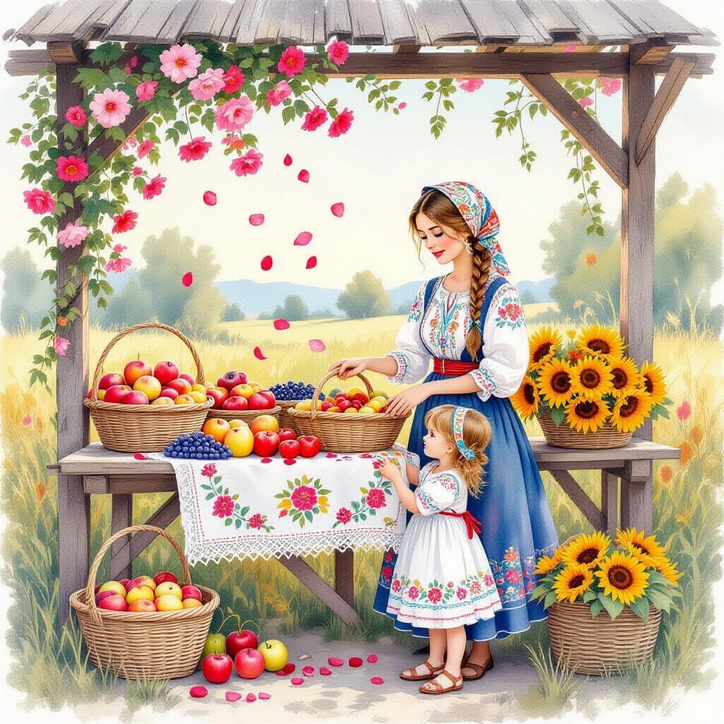 Mother and Daughter at the Harvest Stand  by @Soreya