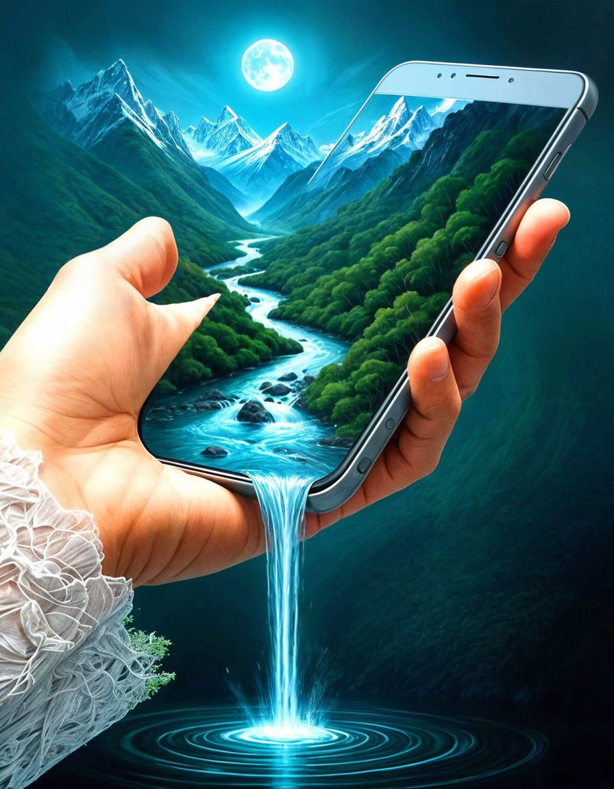 Moon waterfall in smartphone   by @SrgGrkv