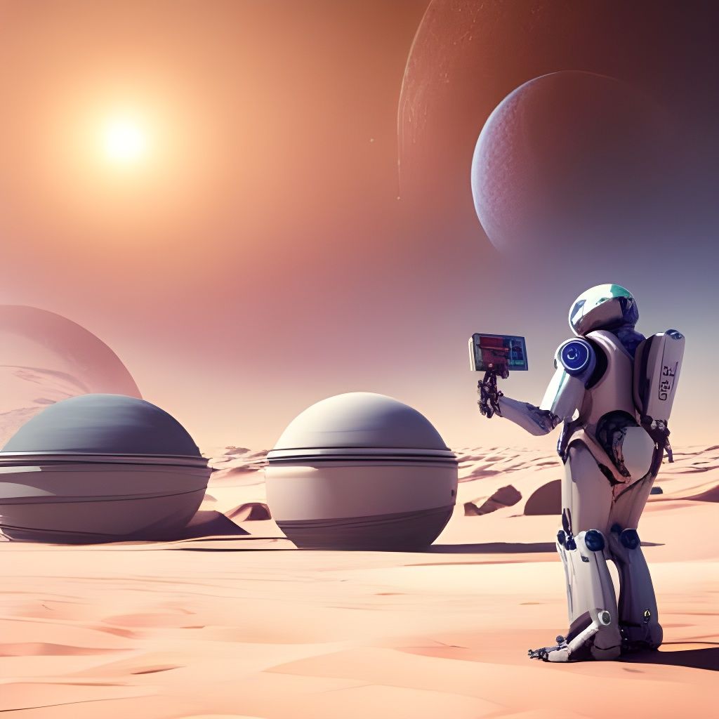 robot exploring an alien planet