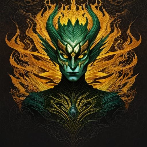 Magical Dragon in Amber Hues of Vintage Forest