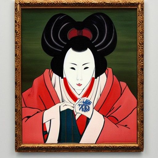 a woman wearing a kimono wearing a kabuki mask Studio Ghibli...