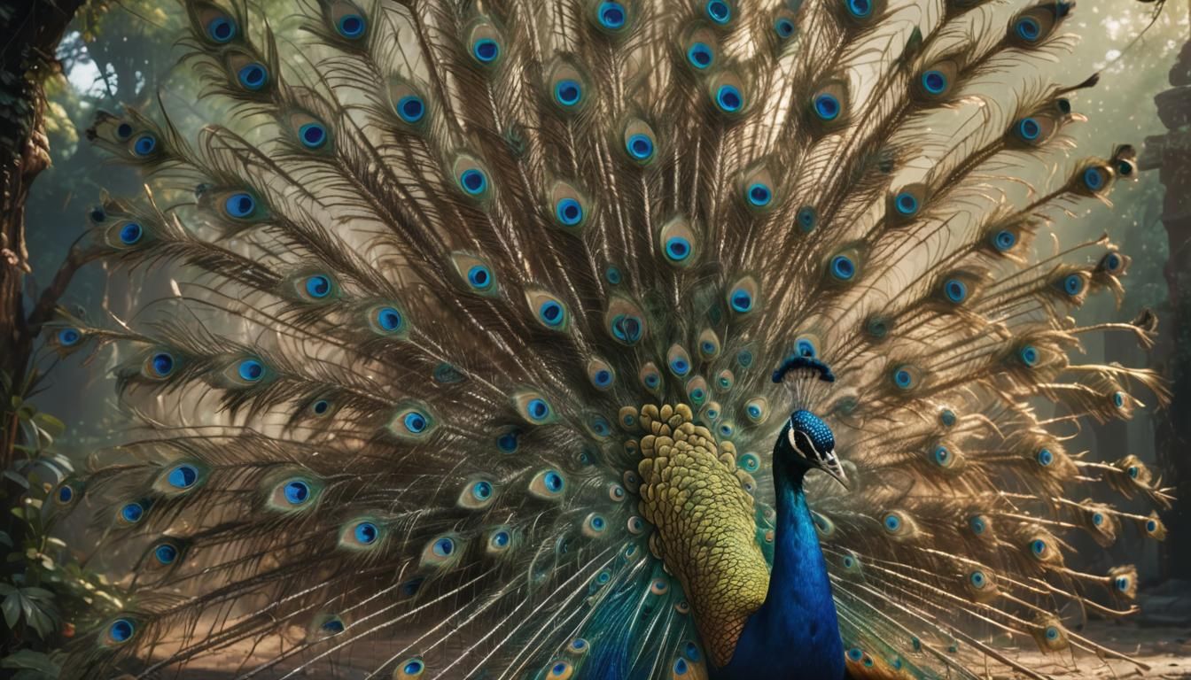 Hyperrealistic Peacock Portrait in Detailed Matte Painting