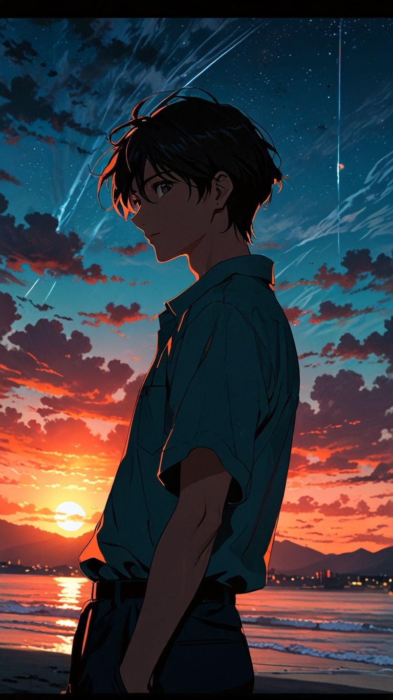 Boy by sunset