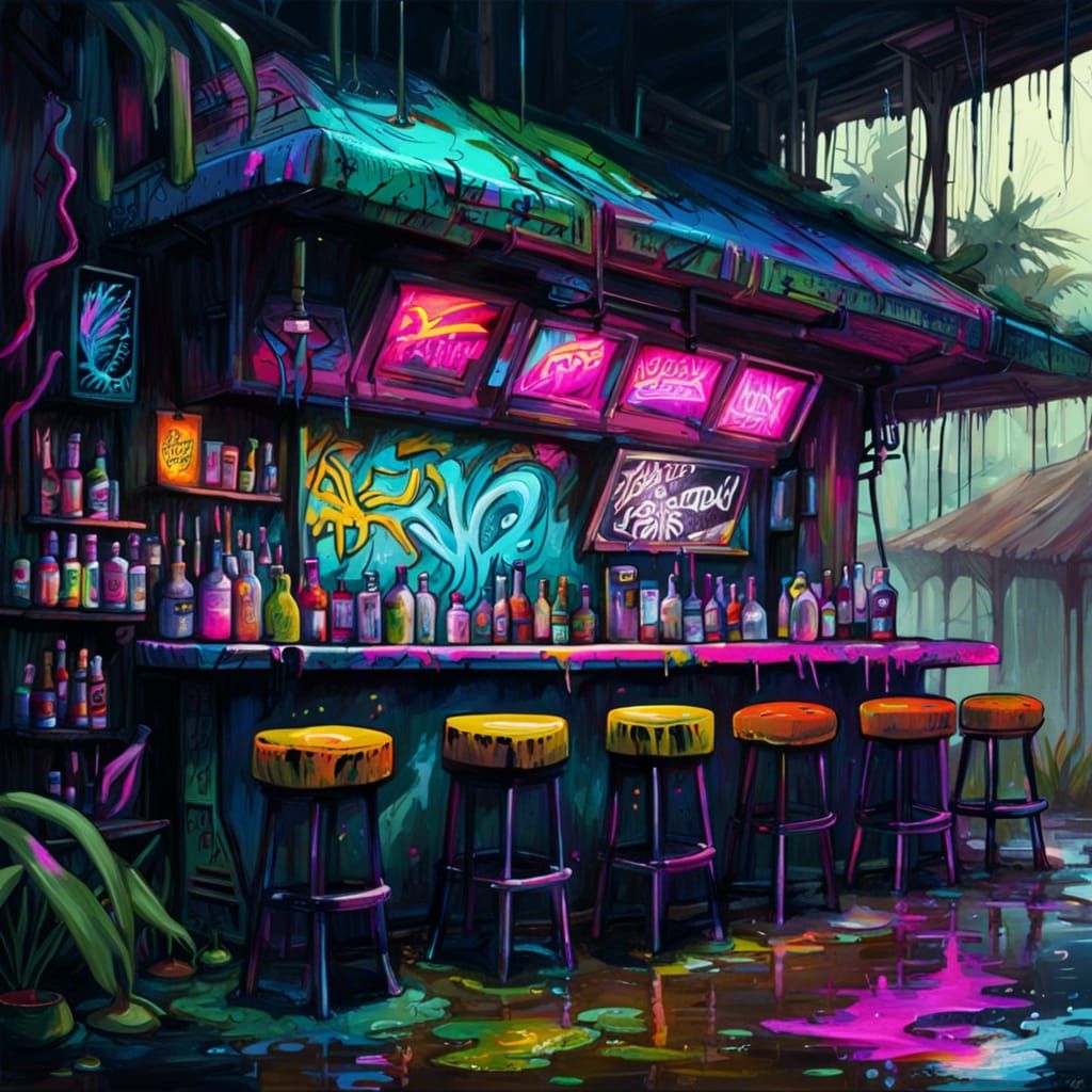 cyberpunk bar in the everglades swamp