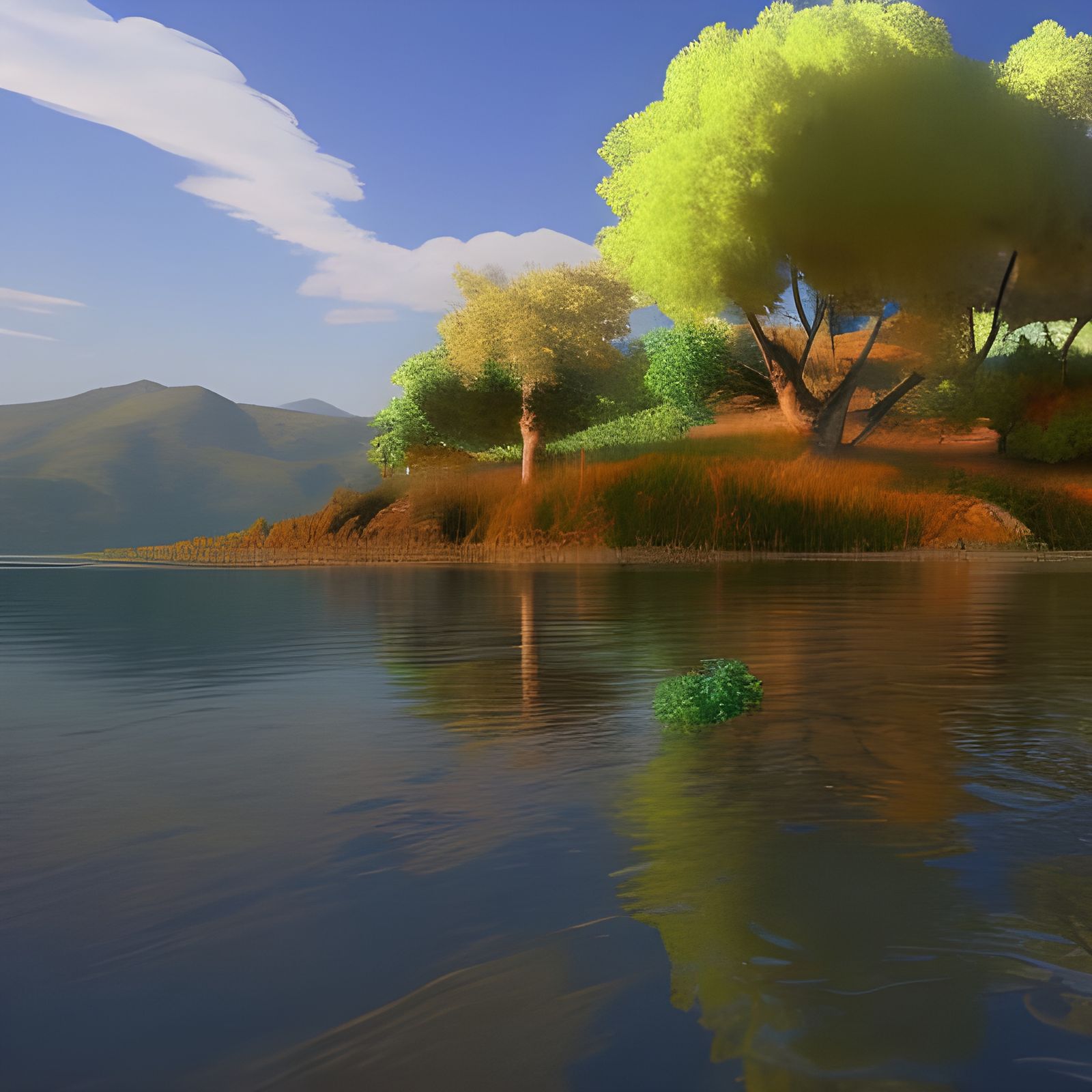 pintura al oleo , paisaje hiperreal hd, sol, agua, tierra, j...