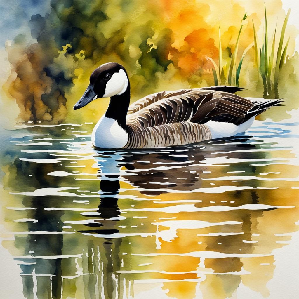 A calmly swimming Canada goose