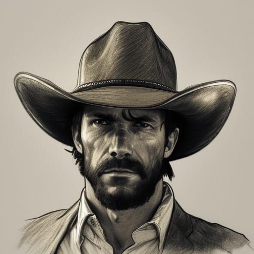 hand drawn, pencil sketch of a cowboy  by @Maya Borberg