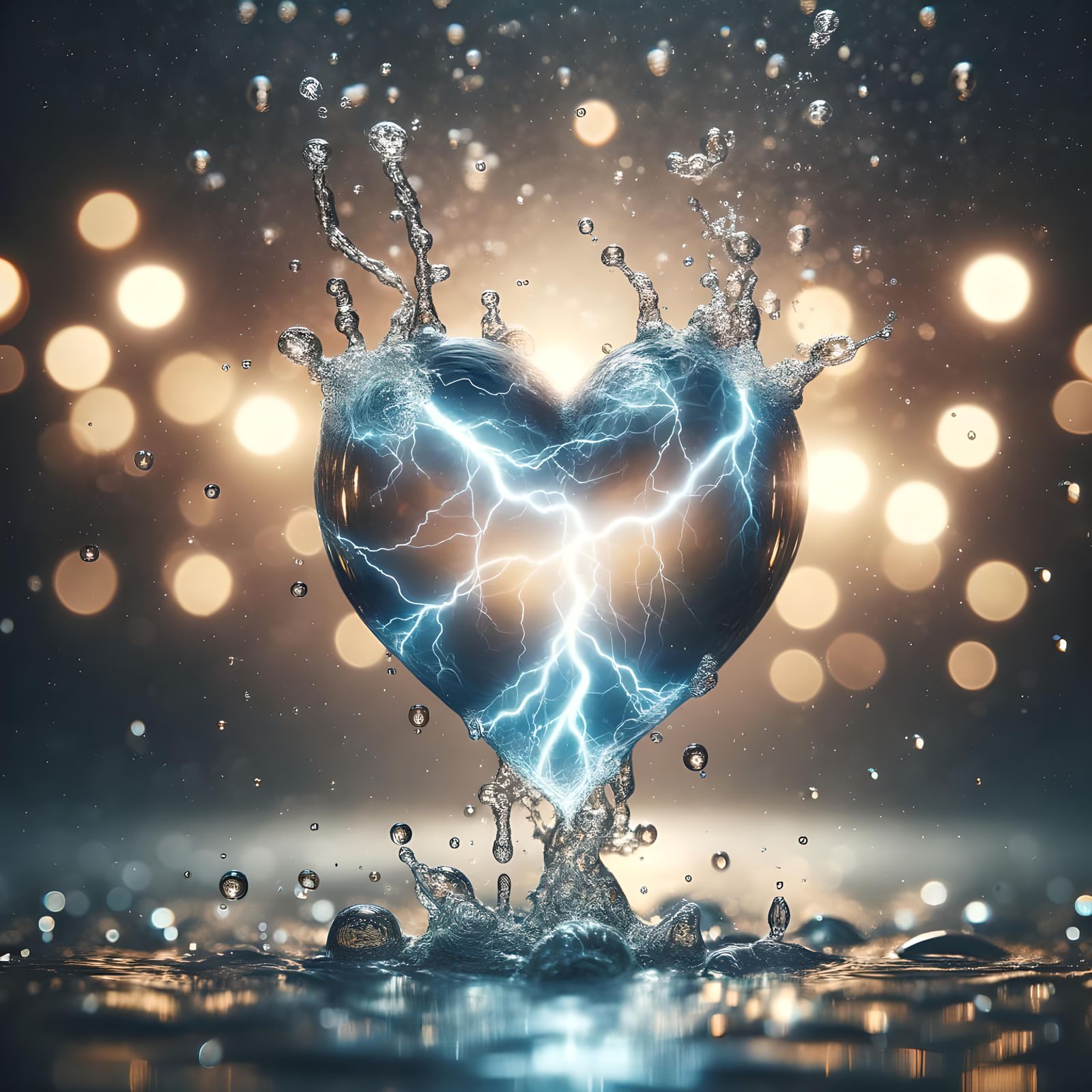 Liquid Heart Ablaze with Lightning: Photography