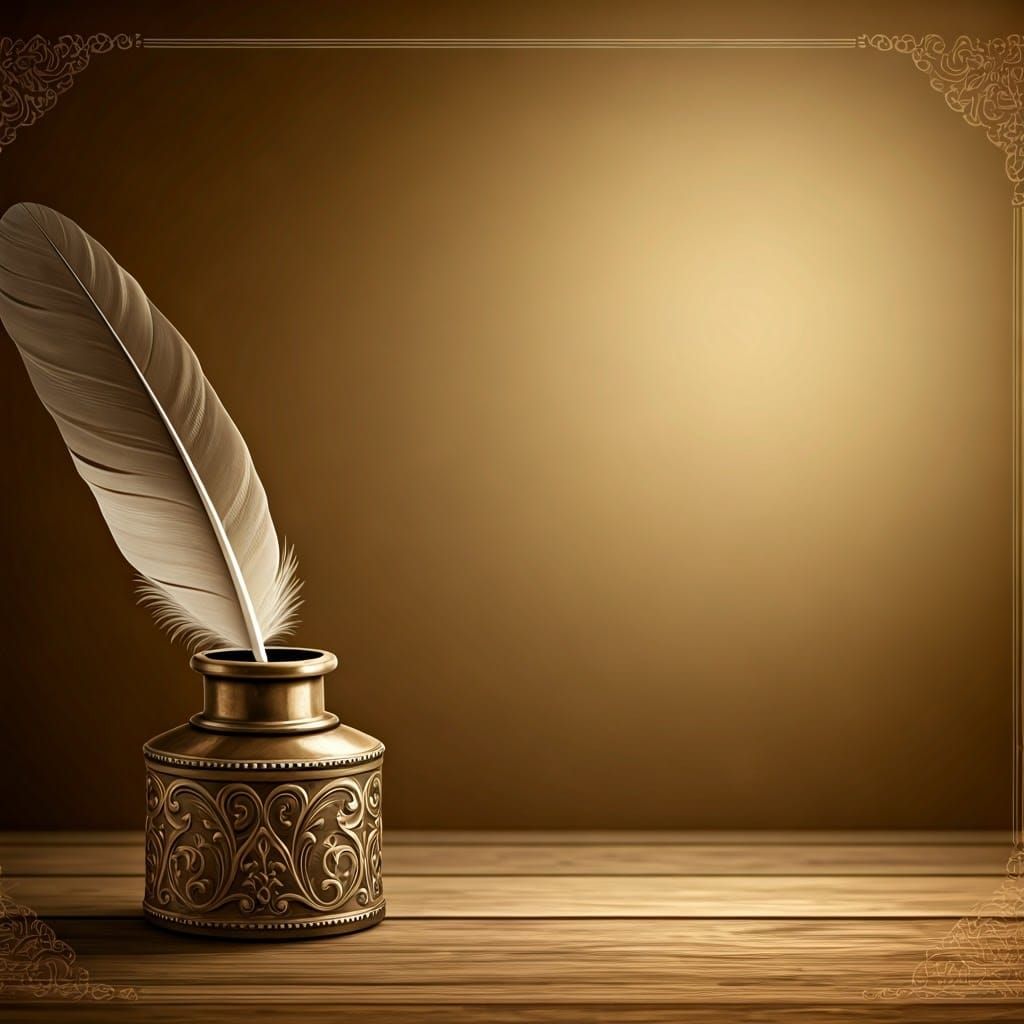 Elegant Sepia Background with Antique Quill and Inkwell