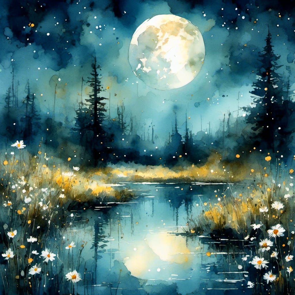 Moonlit Forest Pond  by @Jen