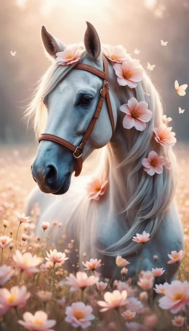 Elegant Stallion Surrounded by Blooming Florals