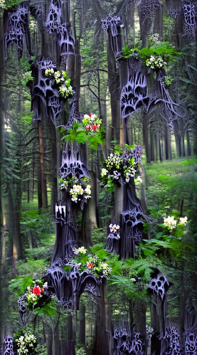 Gothic forest with flowers