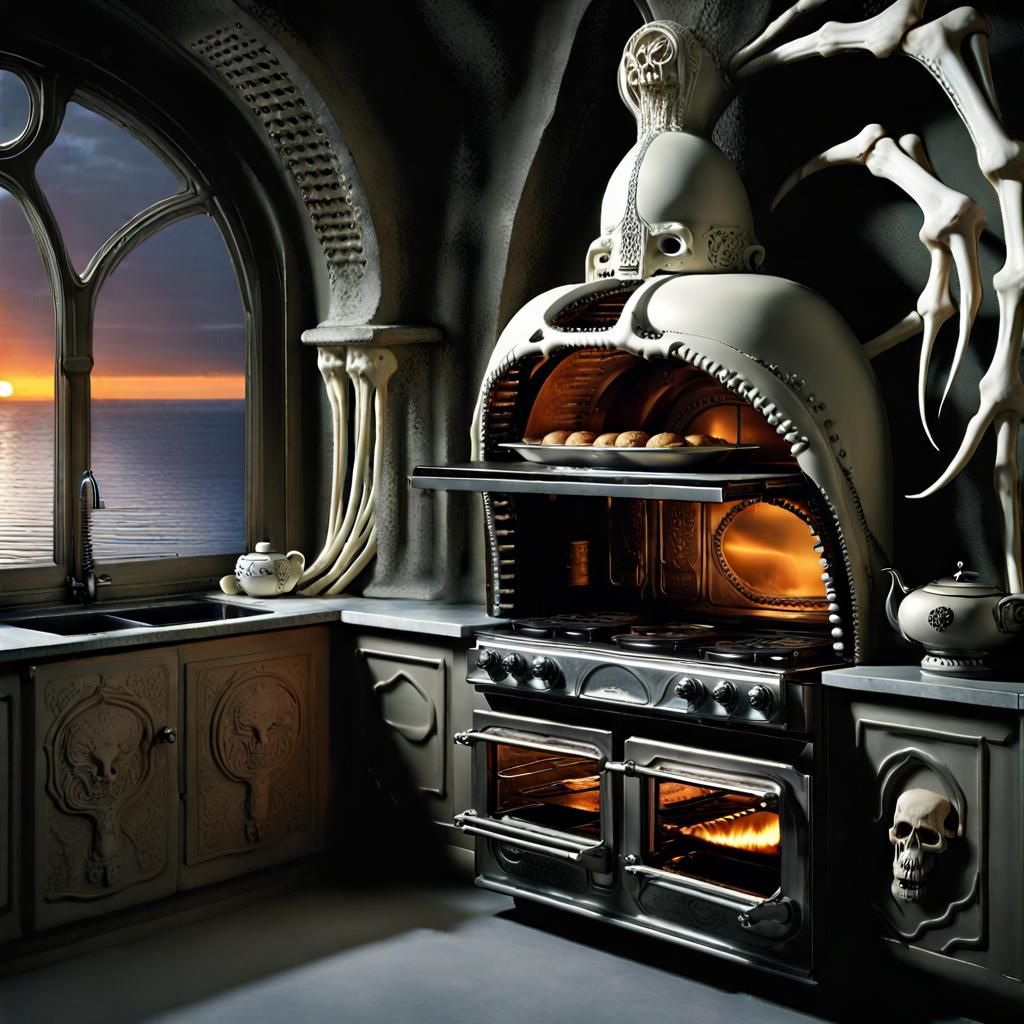 A Viking Stove made by actual Vikings if HR Giger had a cooking show on HGTV AI Generated