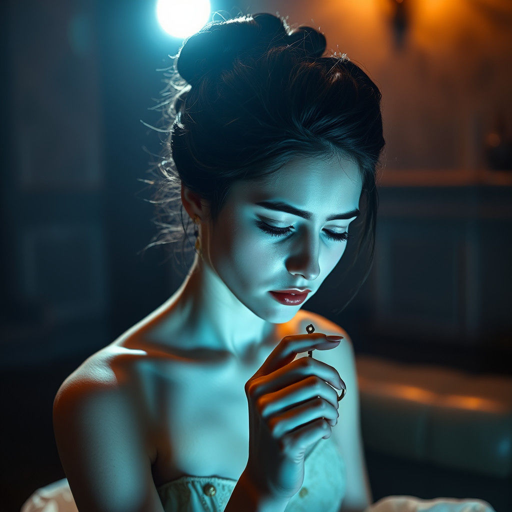 Introspective Woman with Key in Cinematic Lighting