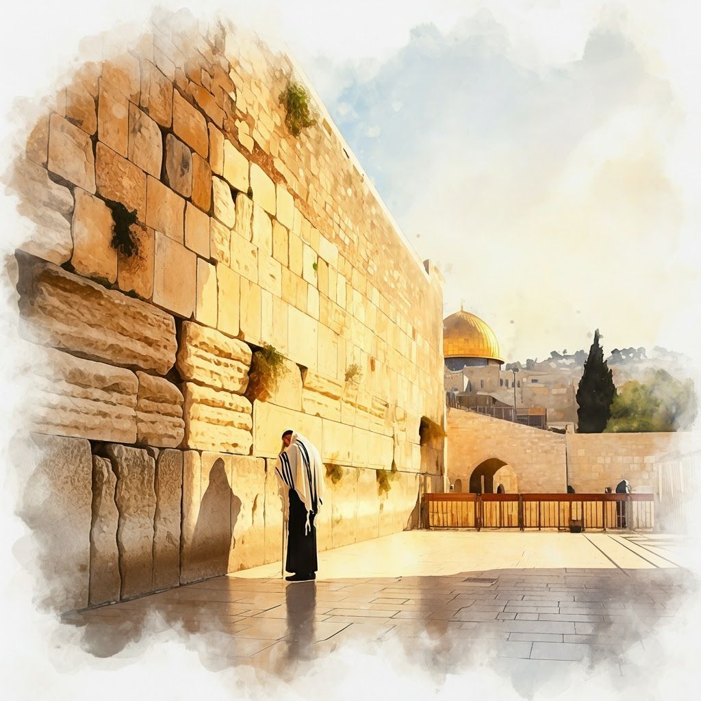 Western Wall in Watercolor: A Moment of Prayer
