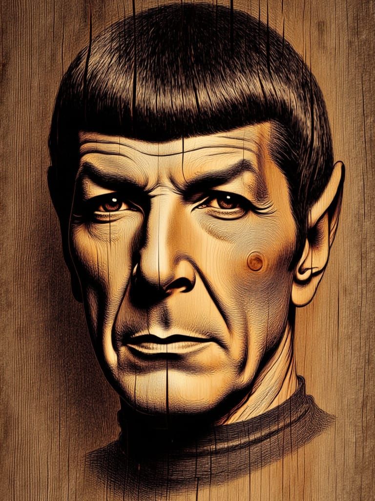 <lora:Ingrained wood:1.0> portrait of Mr Spock ingrained into the wood