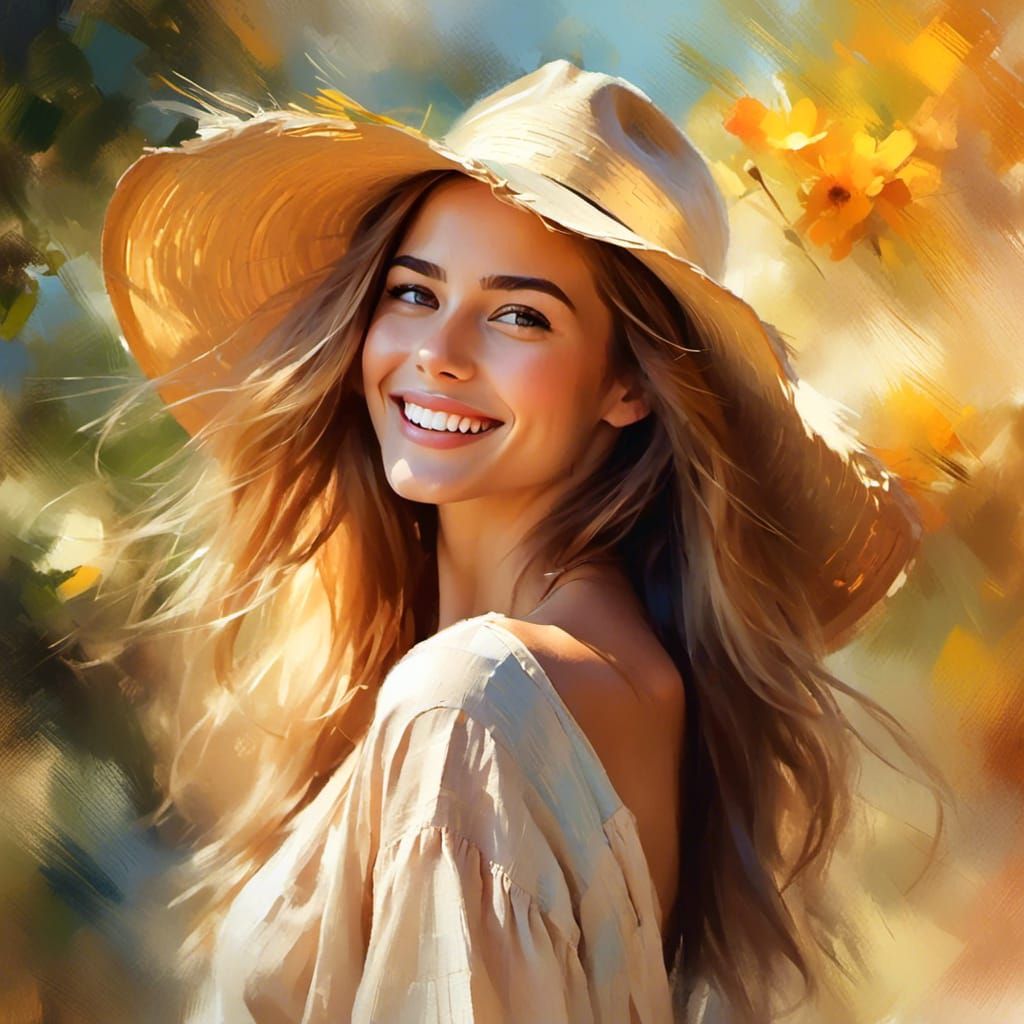 <lora:Lovely:1.0>  A gorgeous beautiful woman, smiling, sunny, digital illustration, soft brushstrokes 