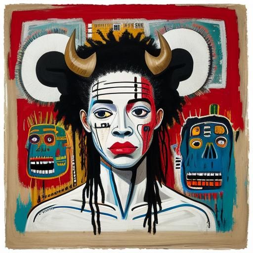 white bison woman by Jean-Michel Basquiat