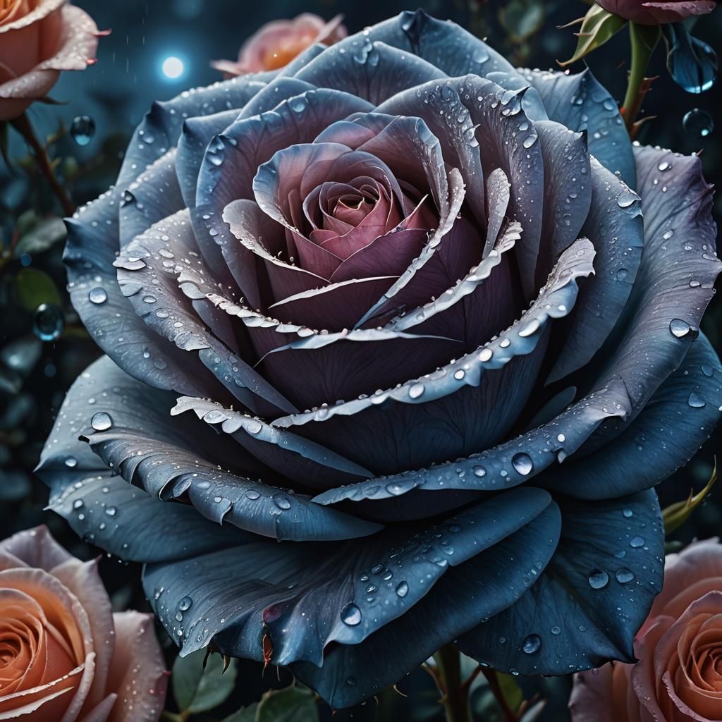 Blue Rose under moonlight  by @Soynuts