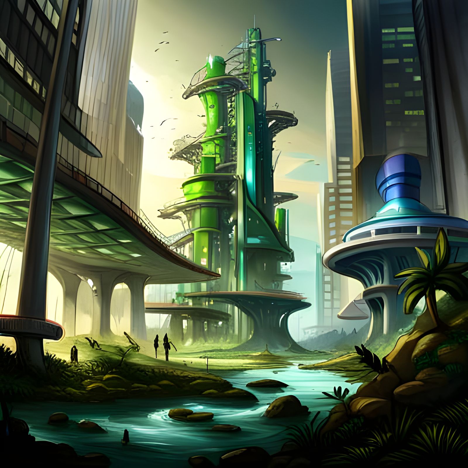 Massive futuristic year 2157 safe clean safe rainforest structure ...