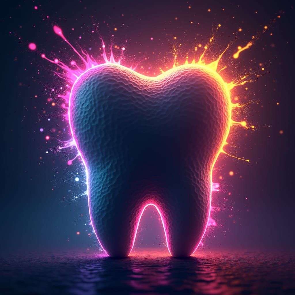 <lora:ShadowBurst:1.0> a tooth silhouette on colorful bg