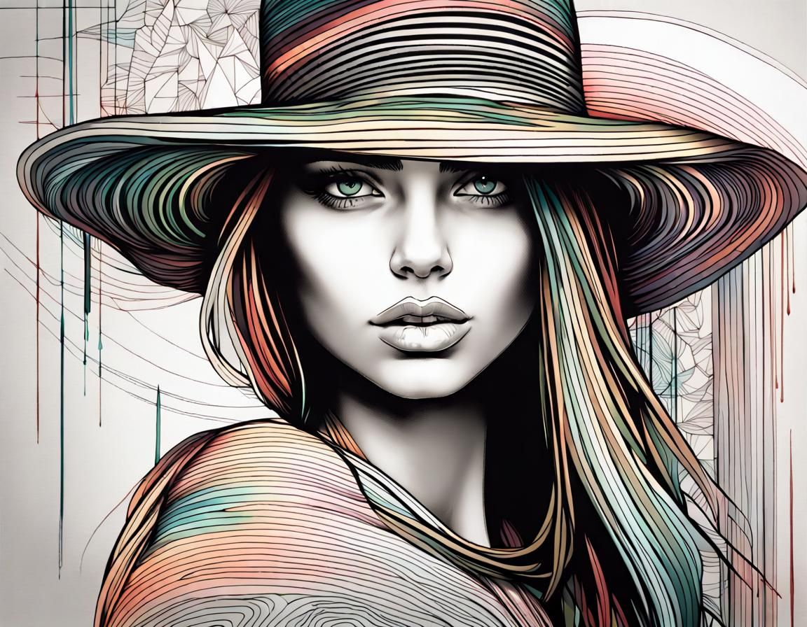 Straight Line art: girl with hat  by @Ventrale
