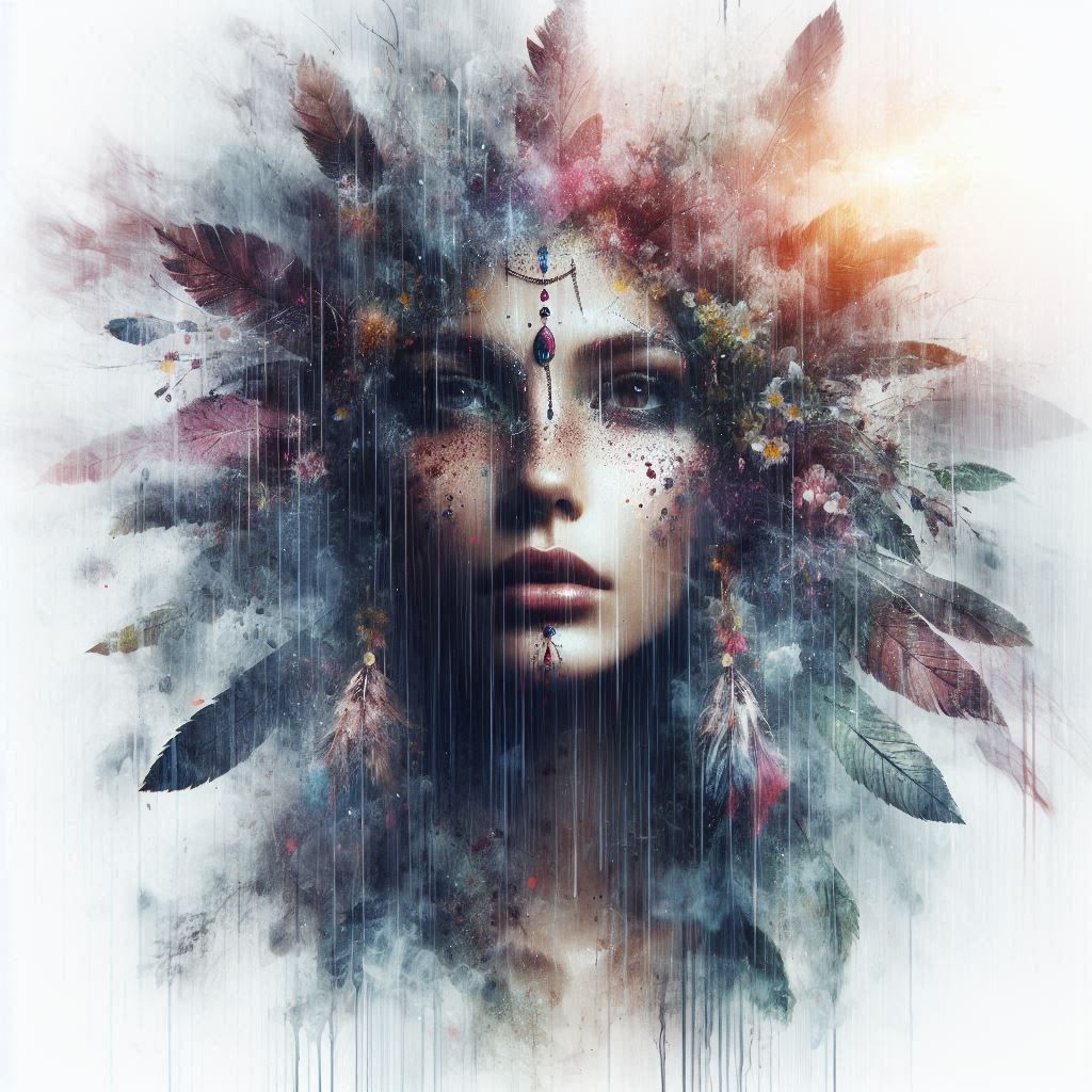 double exposure beautiful fantasy DALL-E 3 portrait landscape..