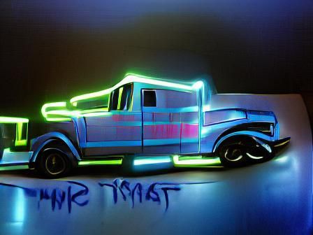 stamp truck glowing neon hyperrealism