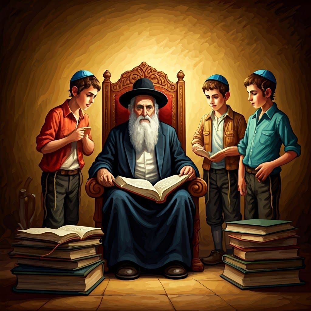 Four Young Boys Discuss Torah with a Wise Rabbi in a Golden ...