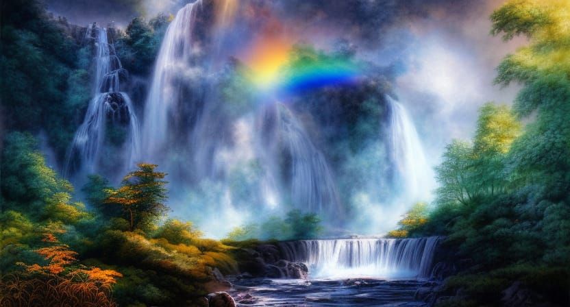 Rainbow in the Waterfall Mist