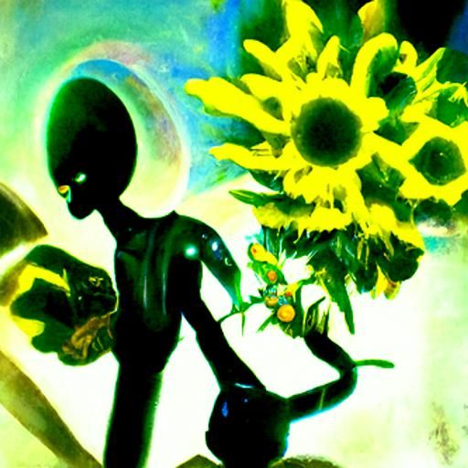 Alien Holding Sunflowers 