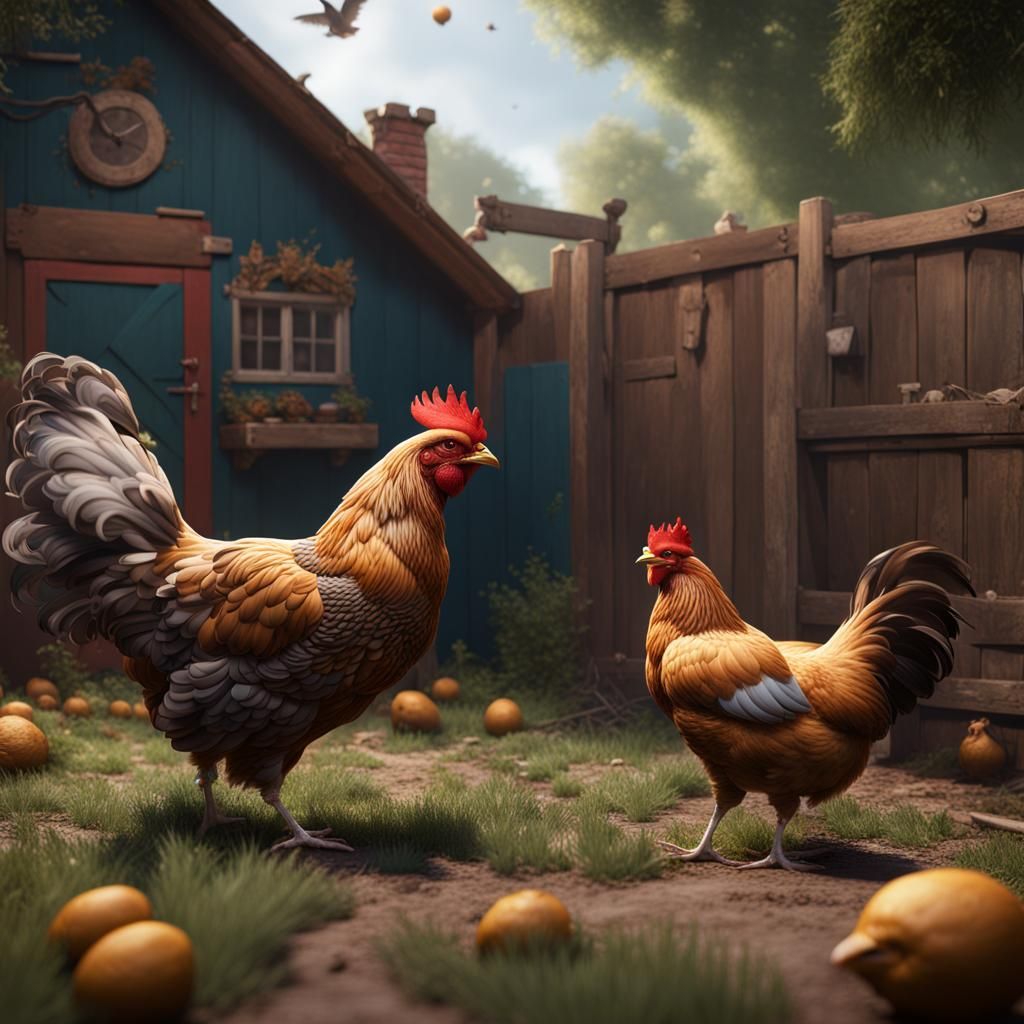 Hens in the backyard - AI Generated Artwork - NightCafe Creator