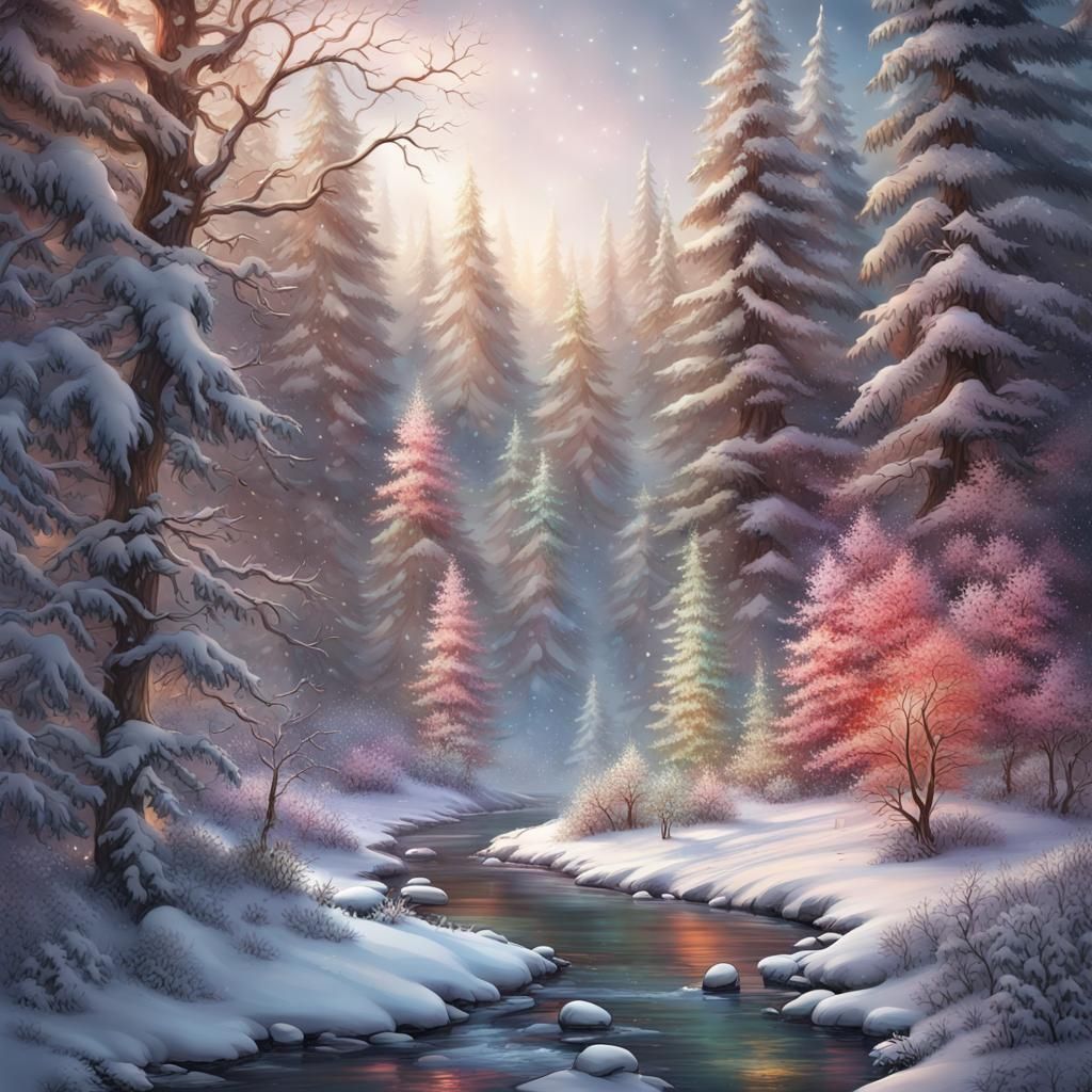 Forest winter scenery - AI Generated Artwork - NightCafe Creator