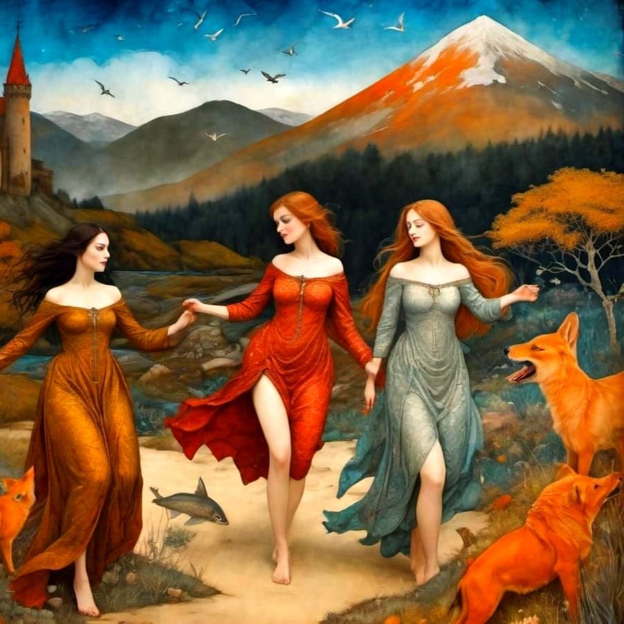 Medieval Ladies in Whimsical Wonderland