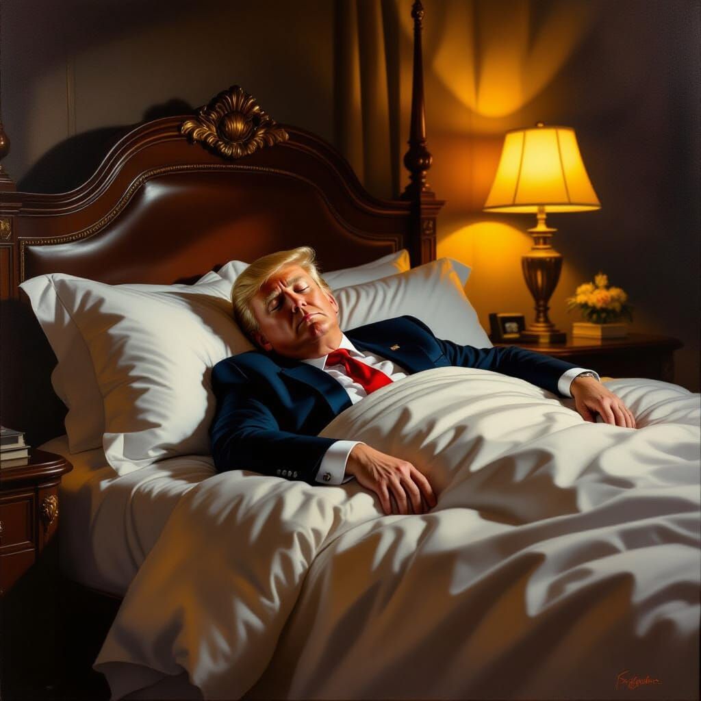 Donald Trump Sleeping Peacefully in Opulent Bedroom